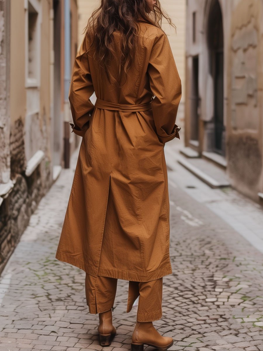 Casual Loose Vintage Double-Breasted Waist Cotton Trench Coat