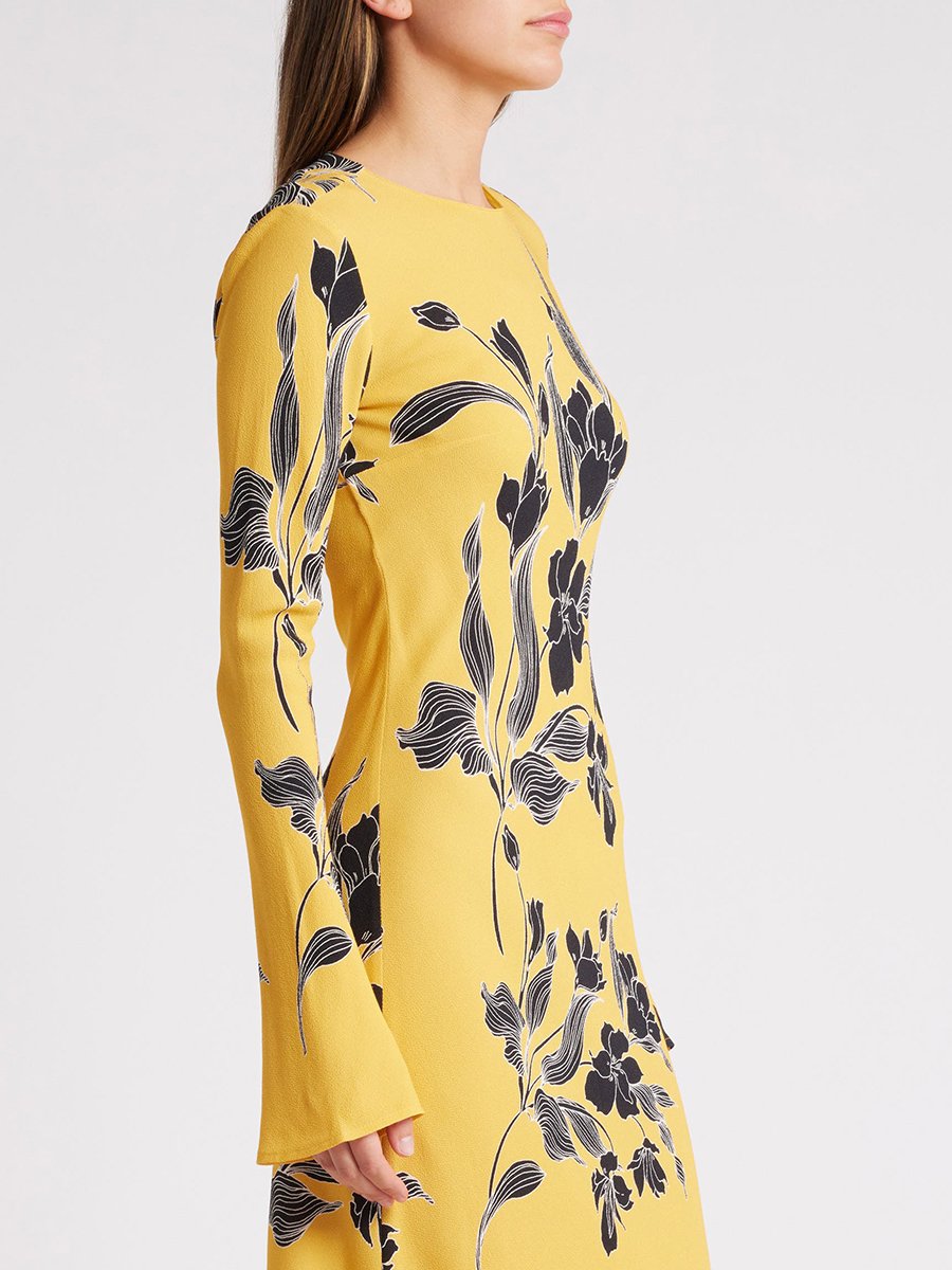 High-end Elegant Trendy Printed Yellow Maxi Dress