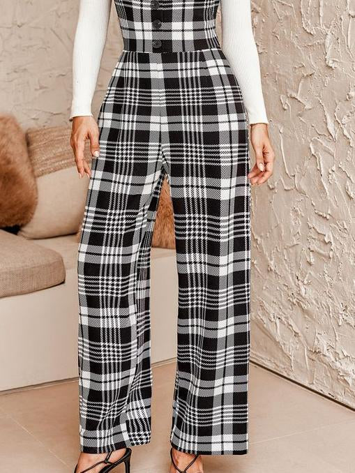 Classic Elegant Plaid Sleeveless Jumpsuit