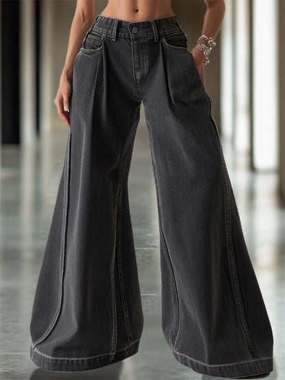 Retro Fashion Street Style A-Line Wide Leg Jeans