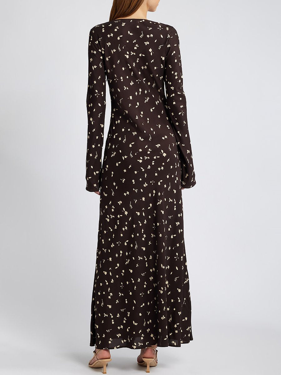 High-end Elegant and Fashionable Printed Black Maxi Dress