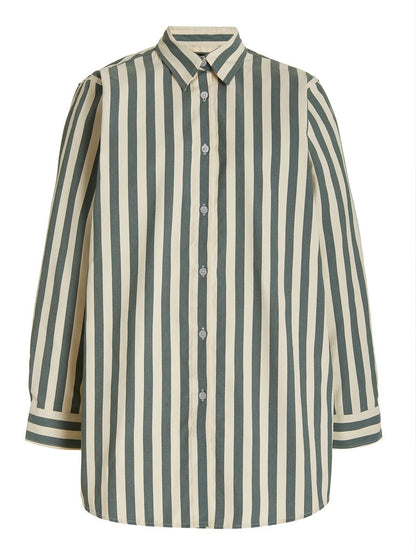 Casual Loose Cotton Blend Striped Long Sleeve Blouse