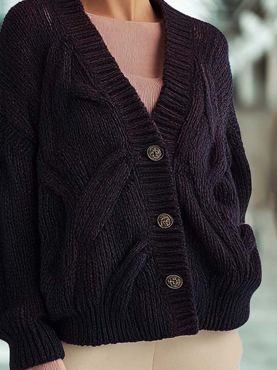 Retro Fashion Casual Button Pocket Knit Cardigan