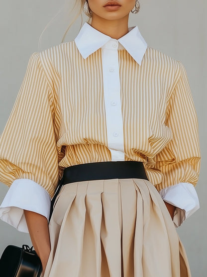 Casual Loose Fashionable Goose Yellow Striped Shirt