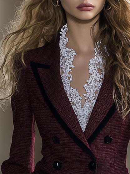 Vintage Luxury Lace Trim Lapel Pocket Tweed Suit