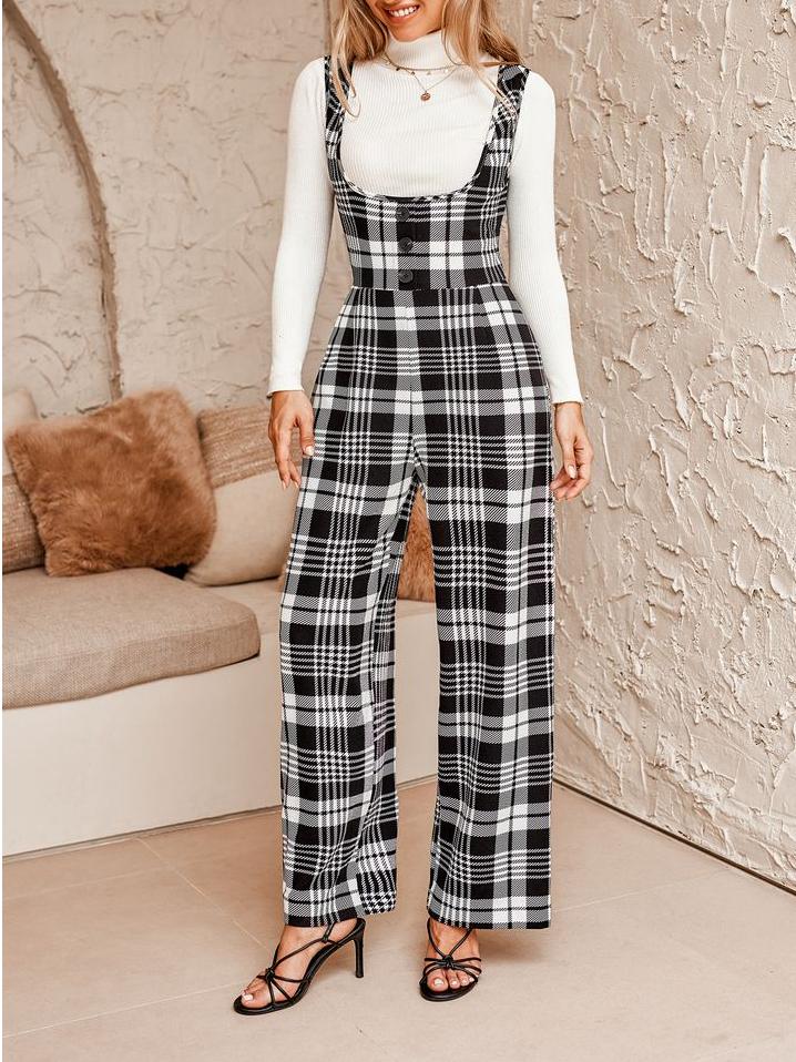 Classic Elegant Plaid Sleeveless Jumpsuit