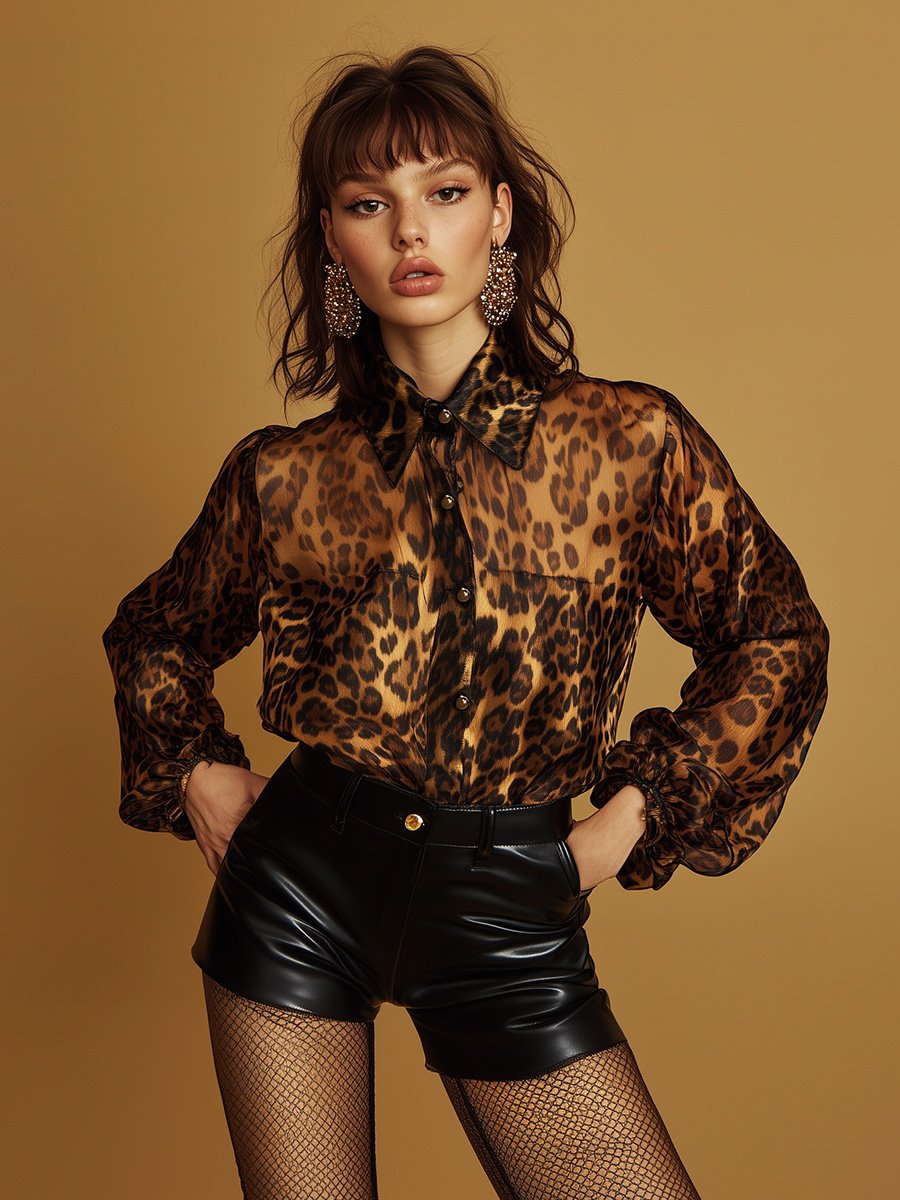 A Textured Leopard Print Chiffon Shirt That Combines Elegance and Wildness