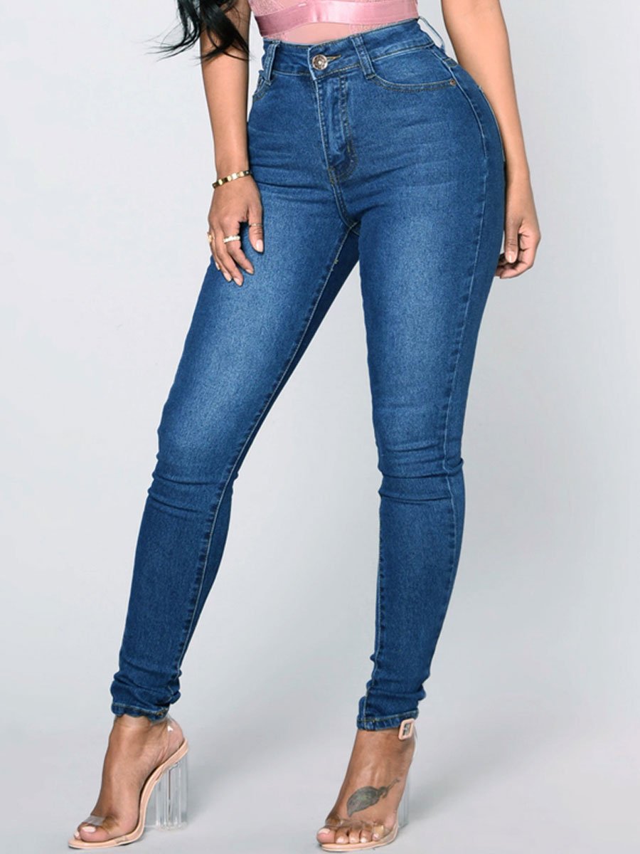 Casual Retro High Waist Pocket Stretch Slim Jeans