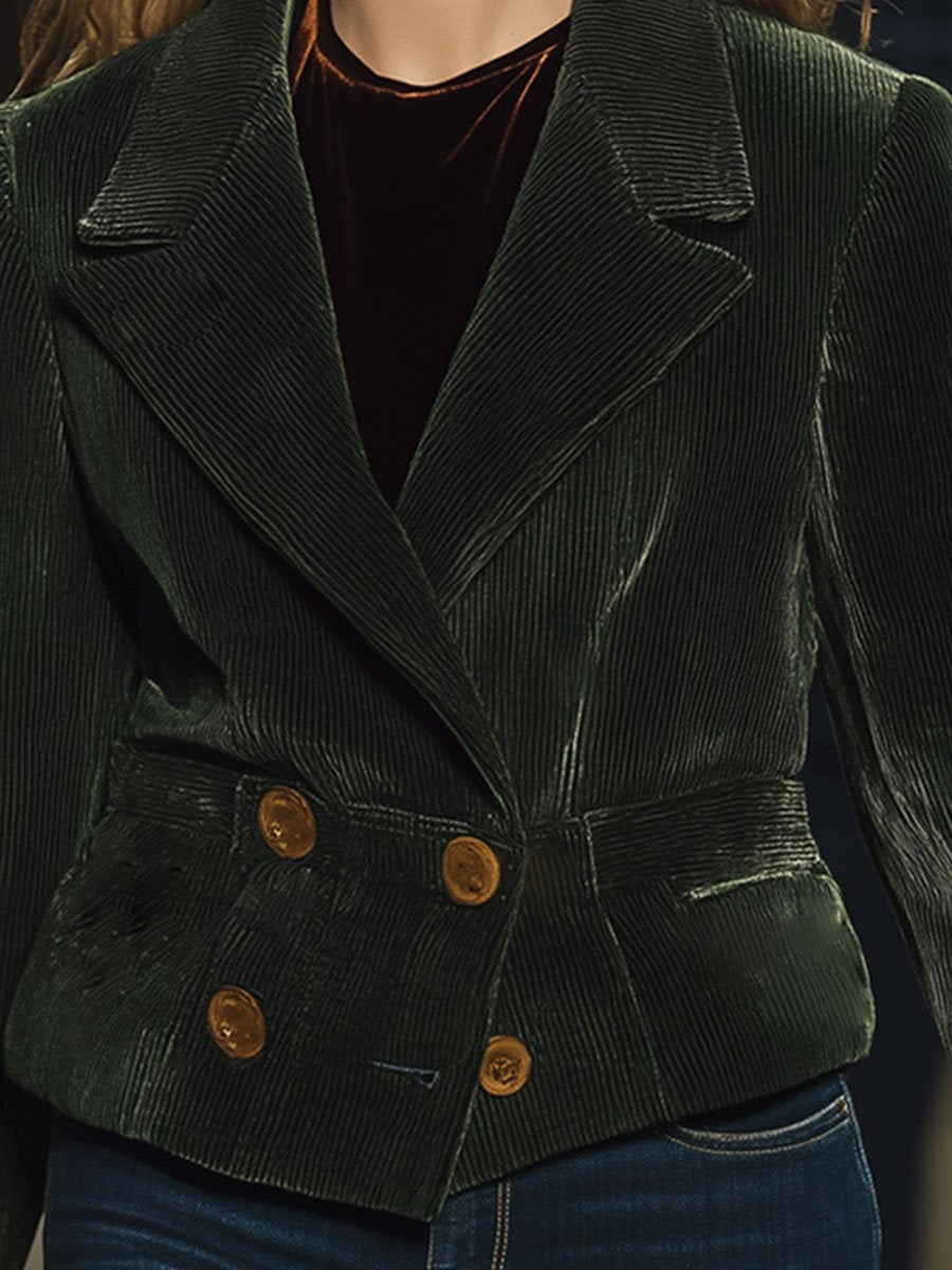 Casual Loose Retro Corduroy Double-Breasted Blazer