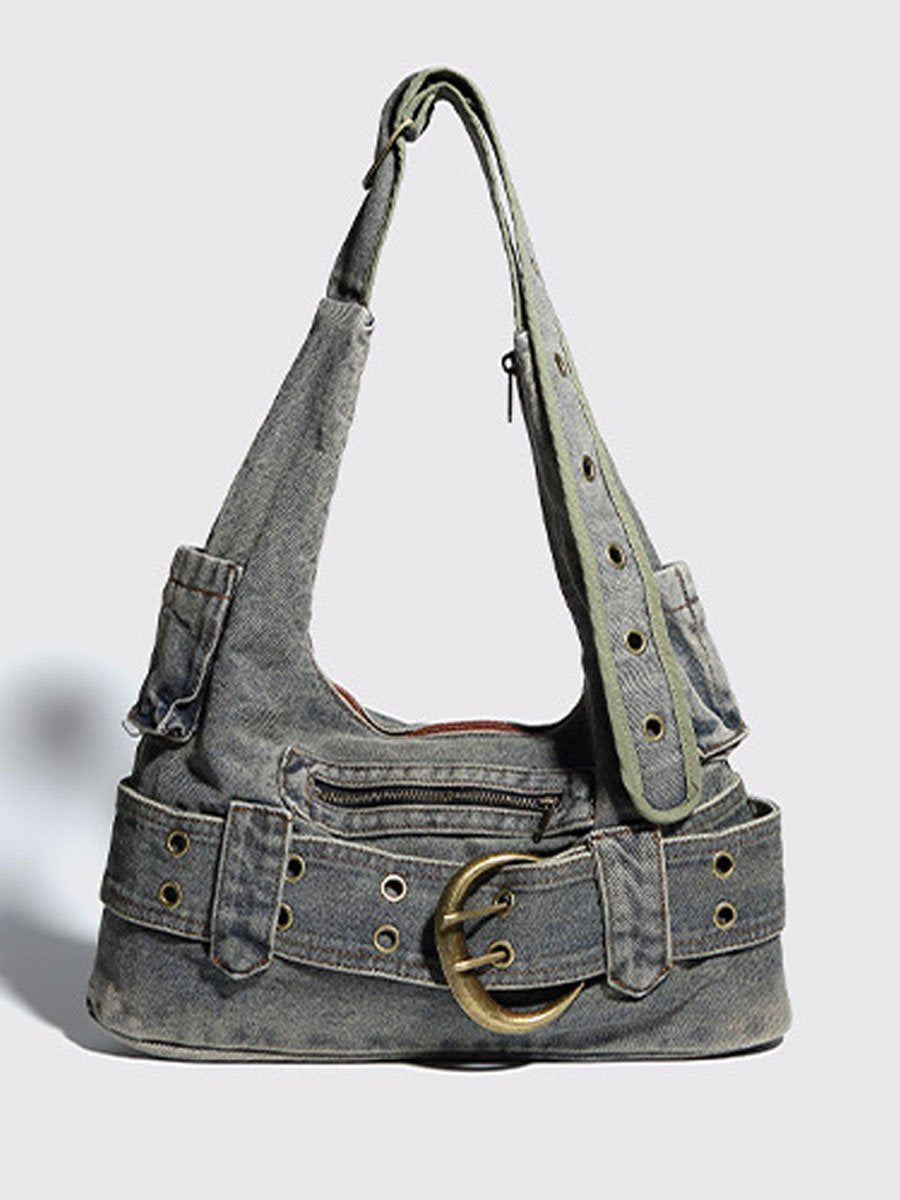 Vintage Washed Denim Shoulder Crossbody Underarm Bag