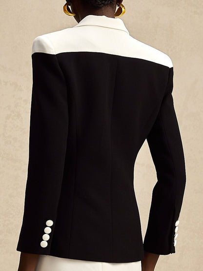 High-End Fashionable Black And White Stitching Suit