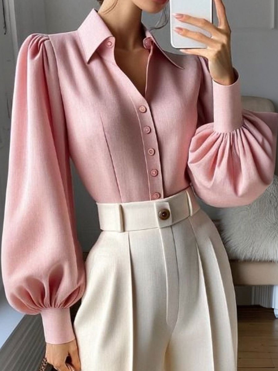 Loose Fashion Pink Lantern Long Sleeve Blouse