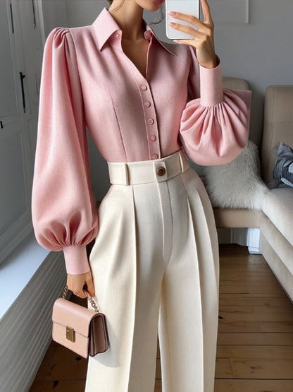 Loose Fashion Pink Lantern Long Sleeve Blouse