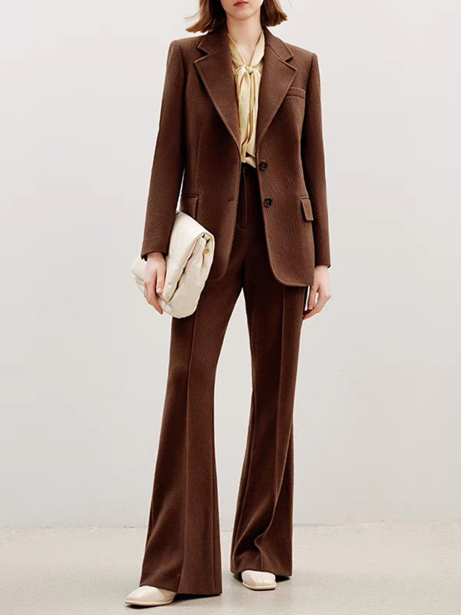 High-End Retro French Style Fashion Temperament Brown Woolen Suit