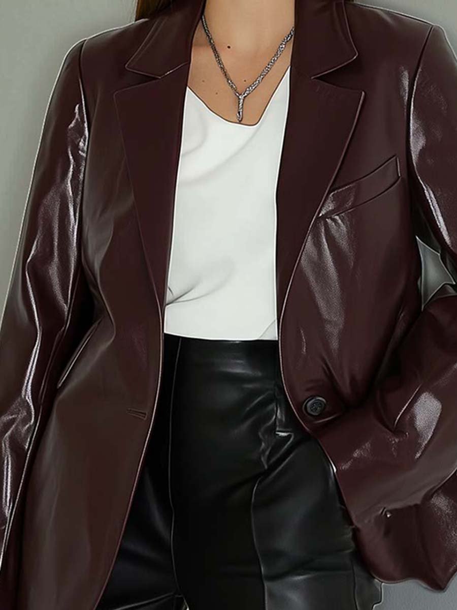 Stylish Vintage Lapel Single-button Leather Blazer