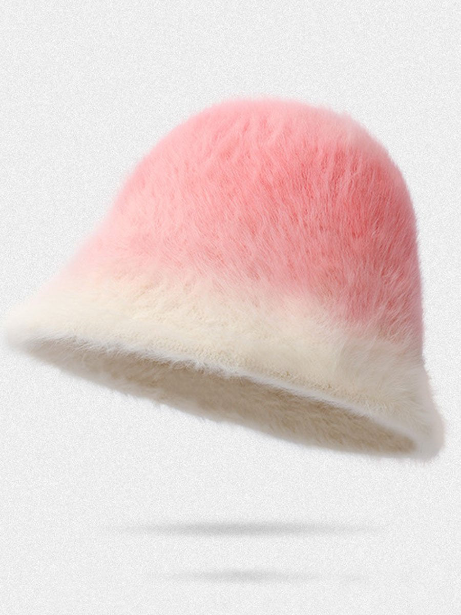 Winter Fashion Gradient Plush Rabbit Fur Warm Bucket Hat