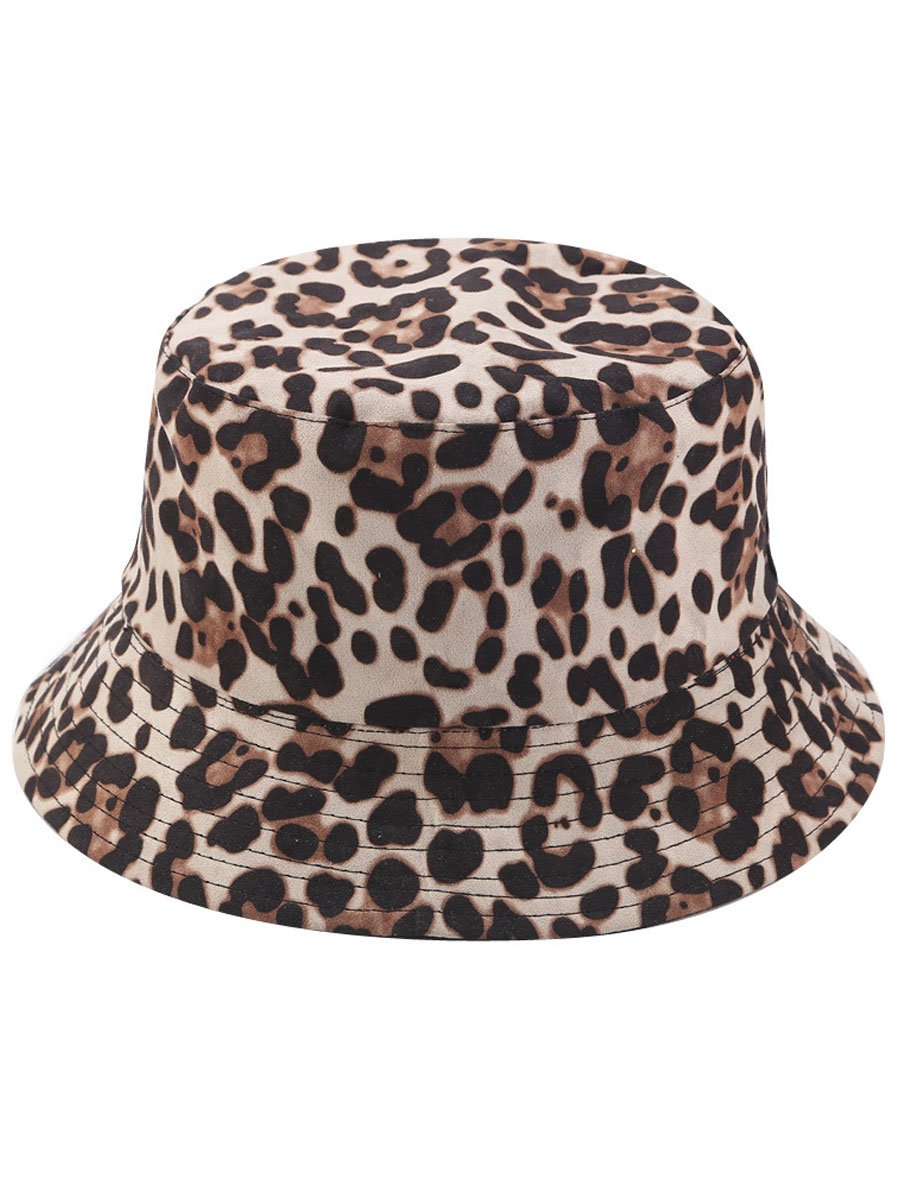 Suede Leopard Print Casual Sun Hat Bucket Hat