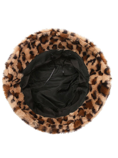 Casual Fashion Leopard Fur Warm Bucket Hat