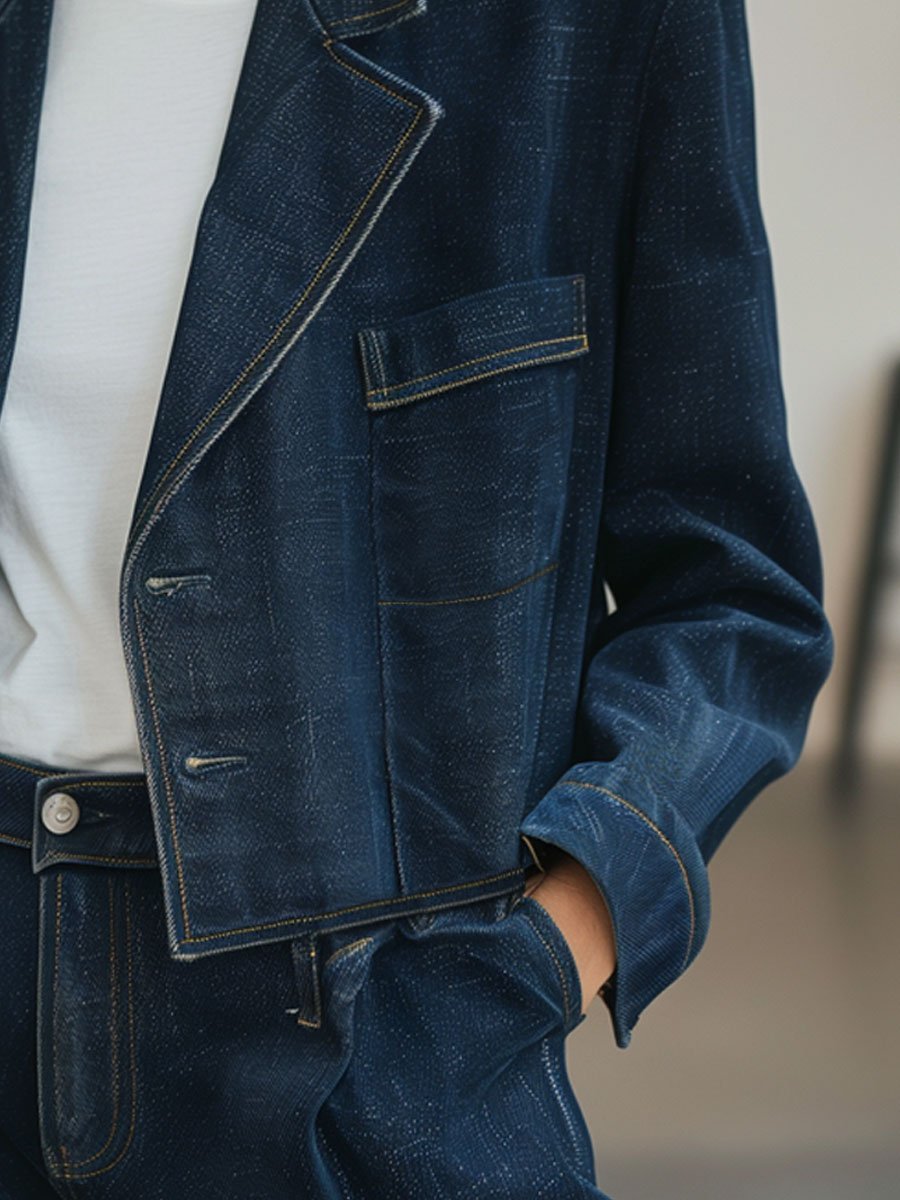 Casual Loose Retro Pocket Short Denim Blazer