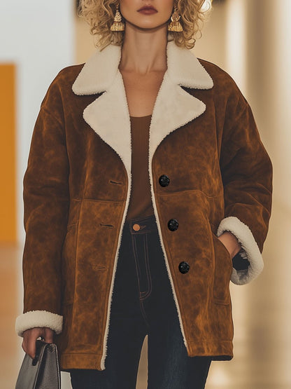 Casual Loose Retro Suede And Lambskin Single-Breasted Coat