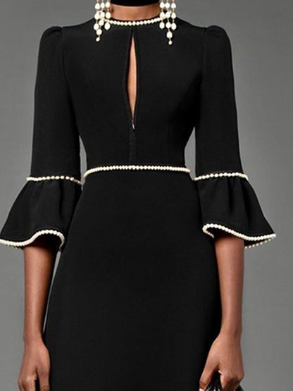 Elegant Ruffled Long Sleeve Classic Black Maxi Dress