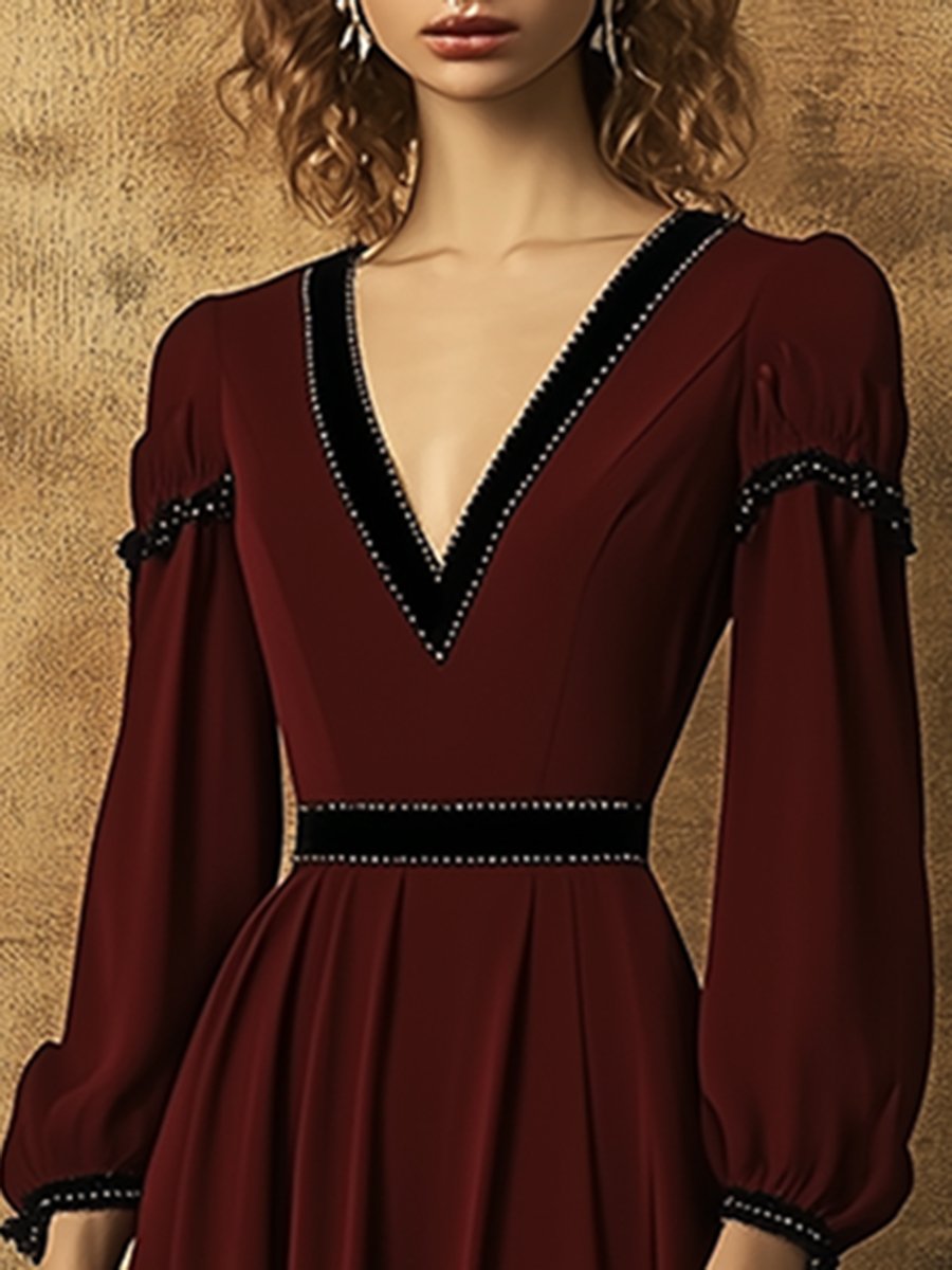 High-End Loose Fashionable And Elegant Ribbon Long Velvet Dress