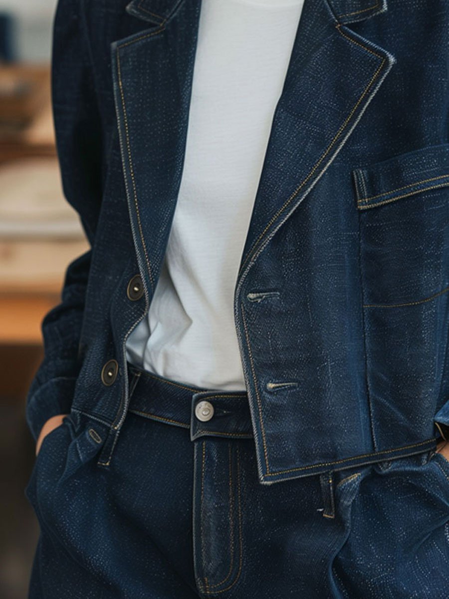 Casual Loose Retro Pocket Short Denim Blazer