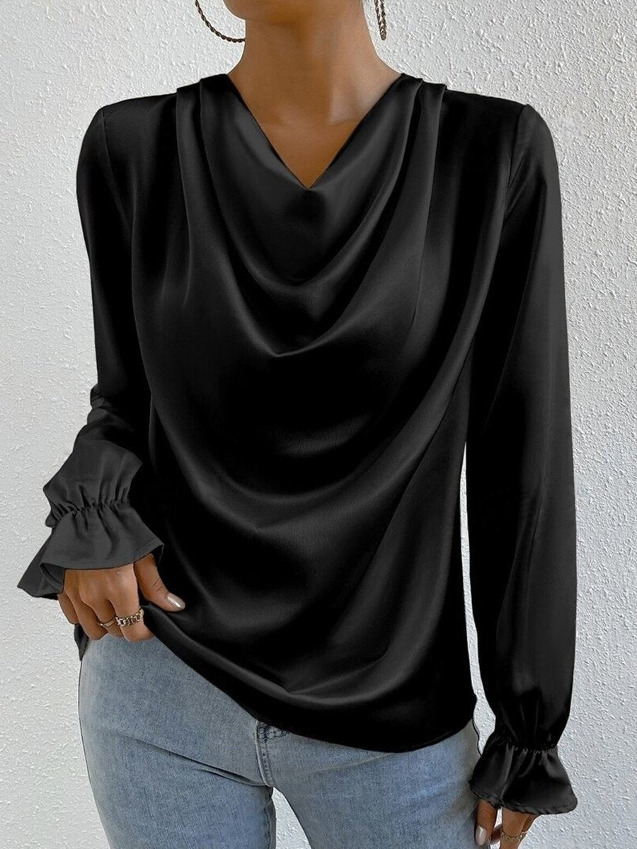 Elegant Ruffled Long Sleeve Satin Shirt