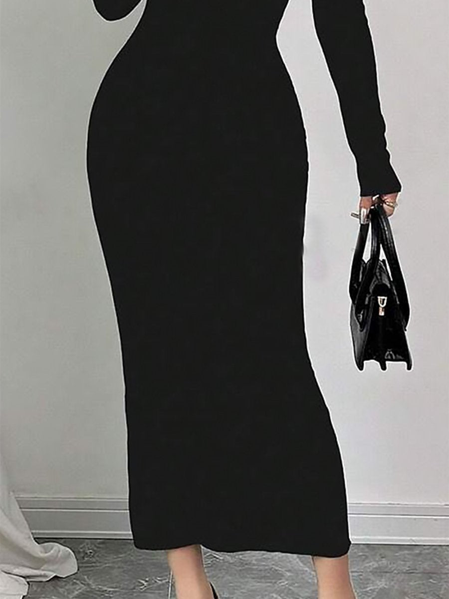 Exquisite And Fashionable Temperament Black And White Color Matching Knitted Midi Dress