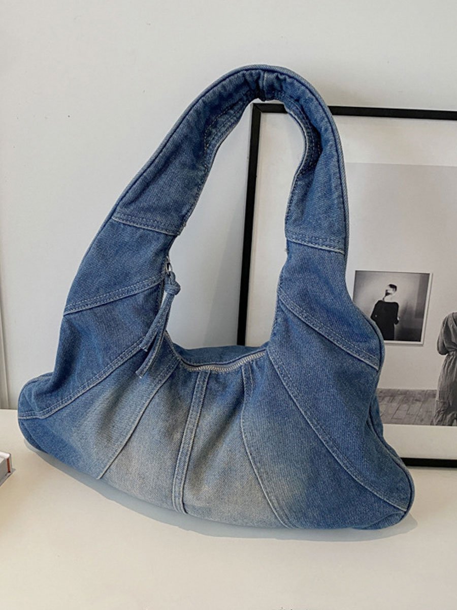 Casual Gradient Denim Stitching Fashionable Underarm Shoulder Bag