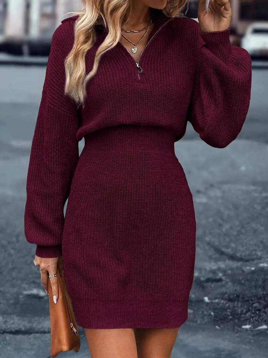 Casual Loose Fashion Lazy Style Half Zip Knitted Dress