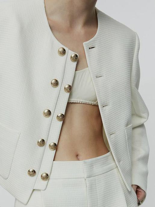 Elegant High-End White Long-Sleeved Fragrant Style Jacket