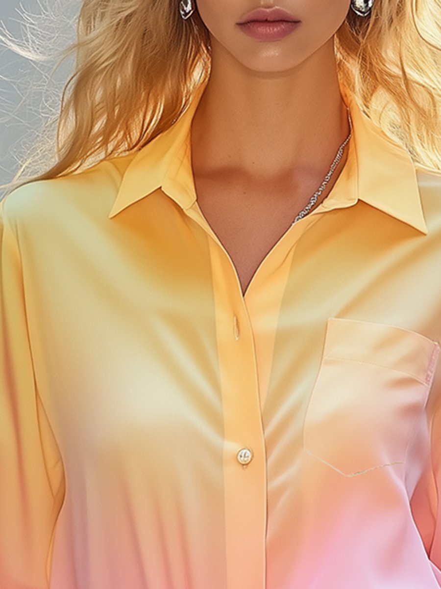 High-End Fashionable Pink And Yellow Gradient Shirt