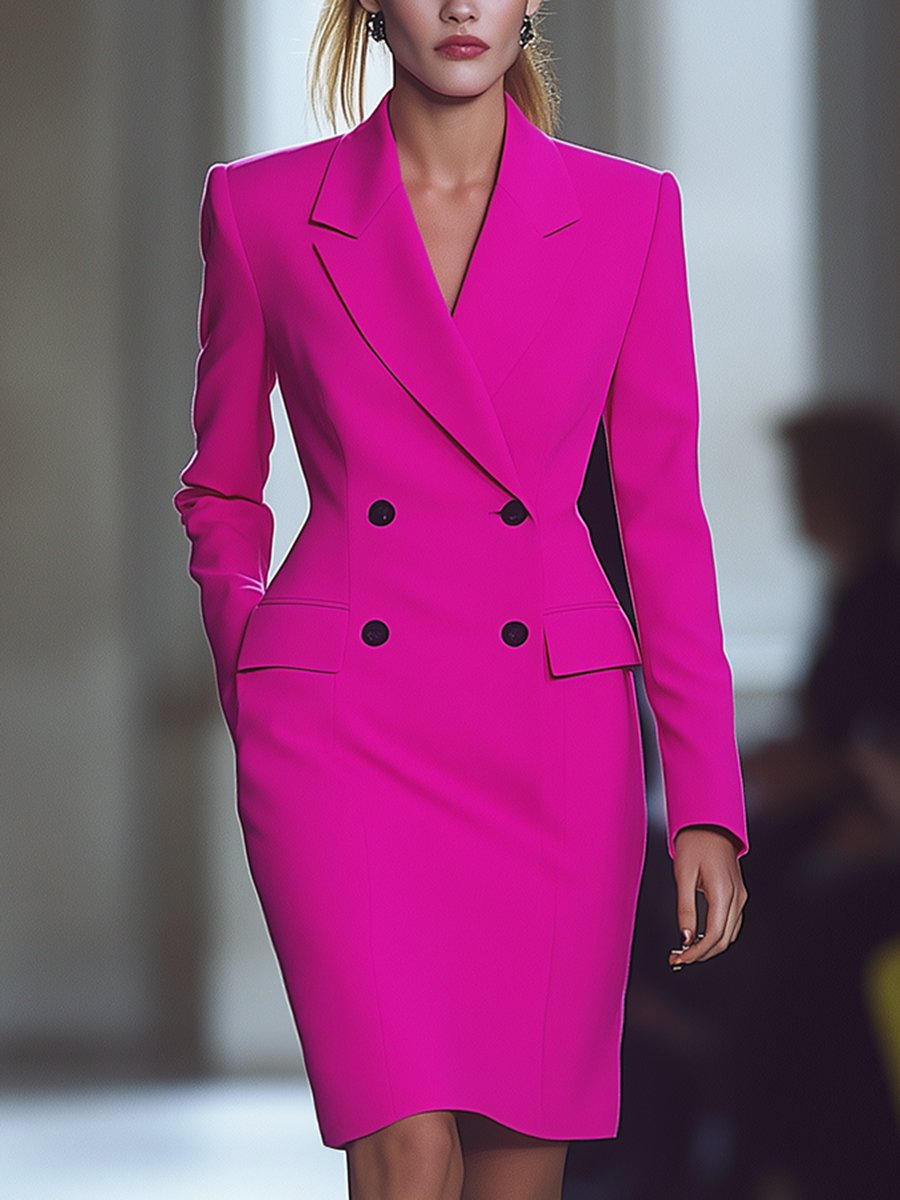 【24-hour shipping】Casual Versatile Fashionable Bright Pink Double-Breasted Suit Skirt