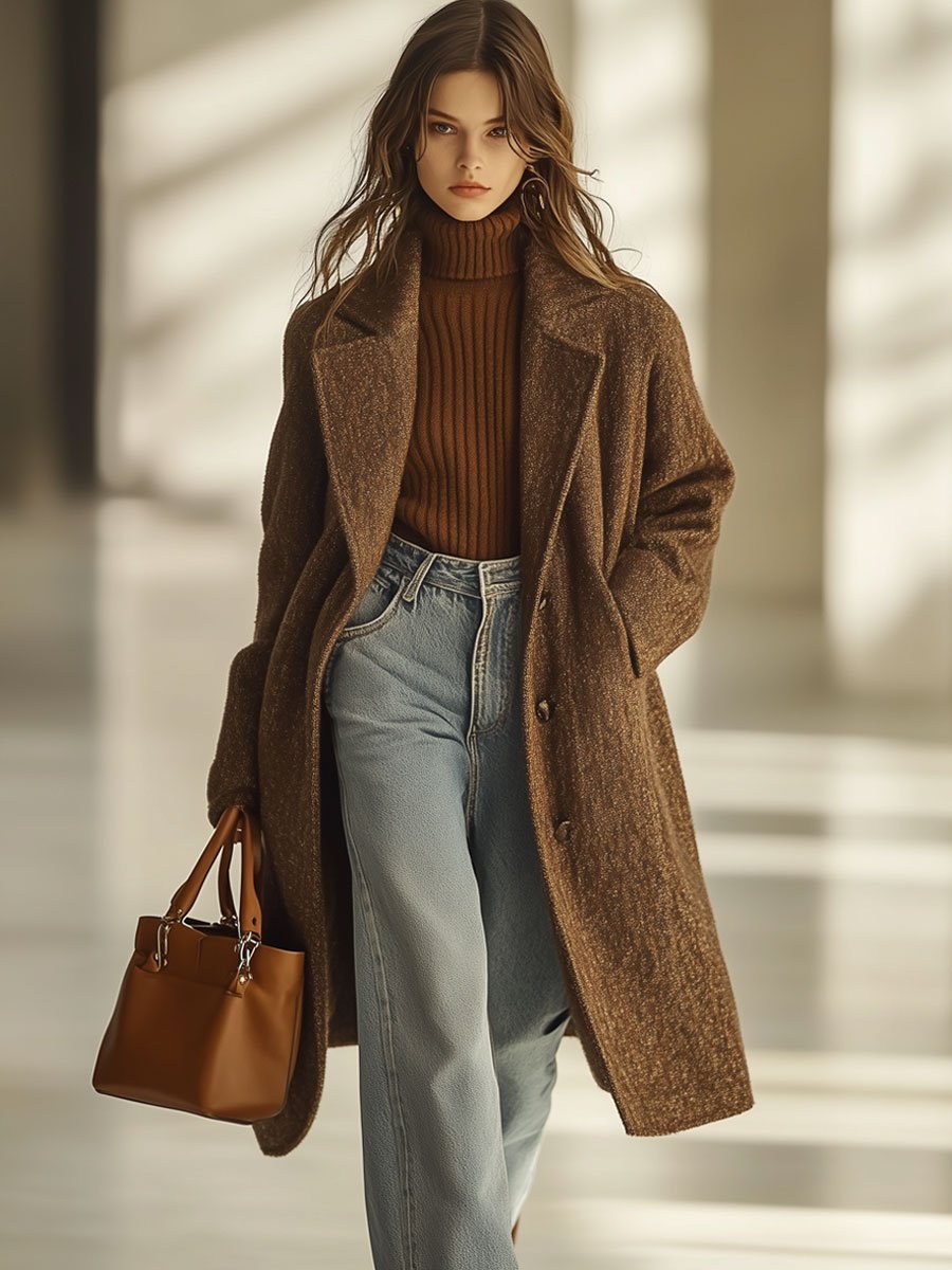 Casual Loose Retro Lapel Woolen Mid-Length Coat