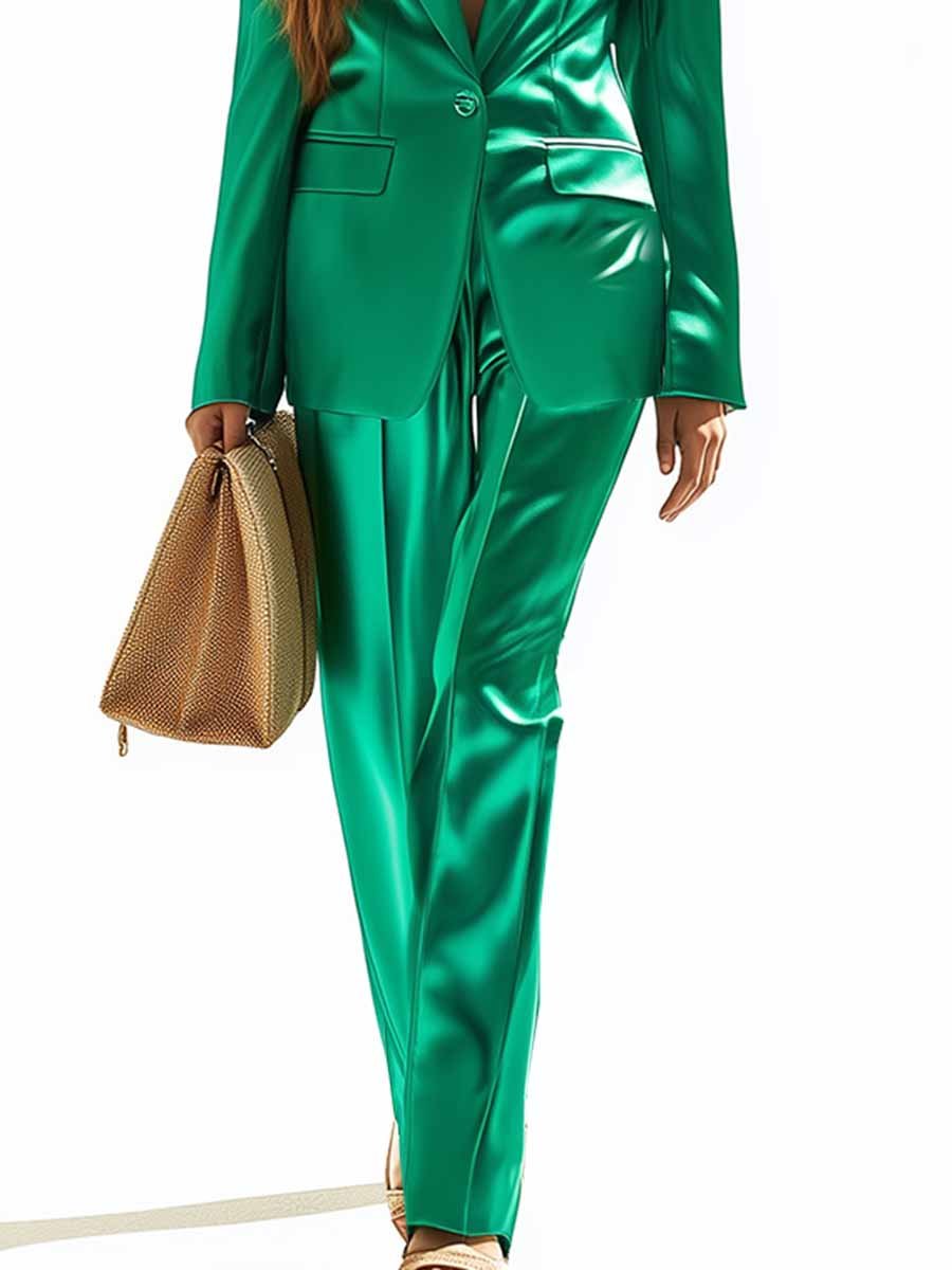 Avant-garde Eye-catching Emerald Green Satin Suit