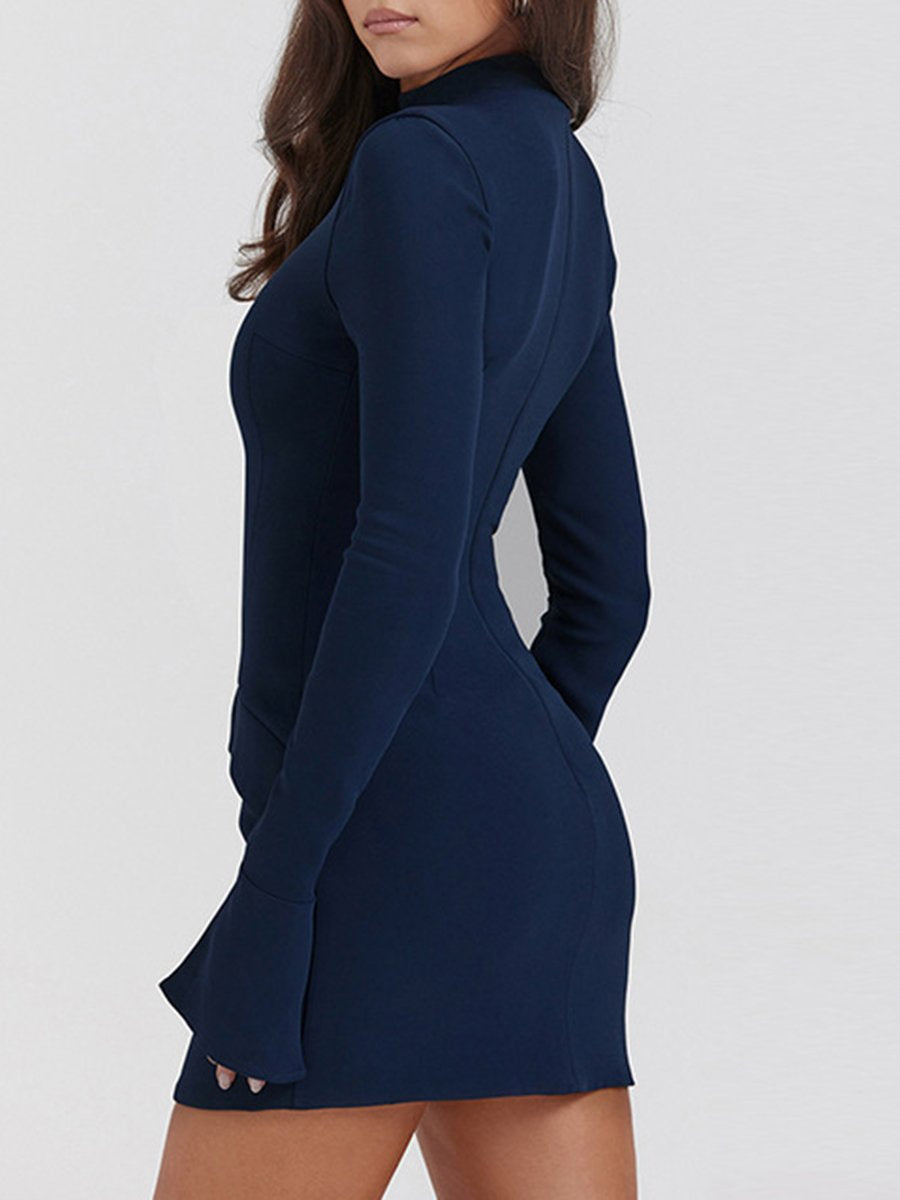 Elegant Fitted Long-Sleeved Mini Dress