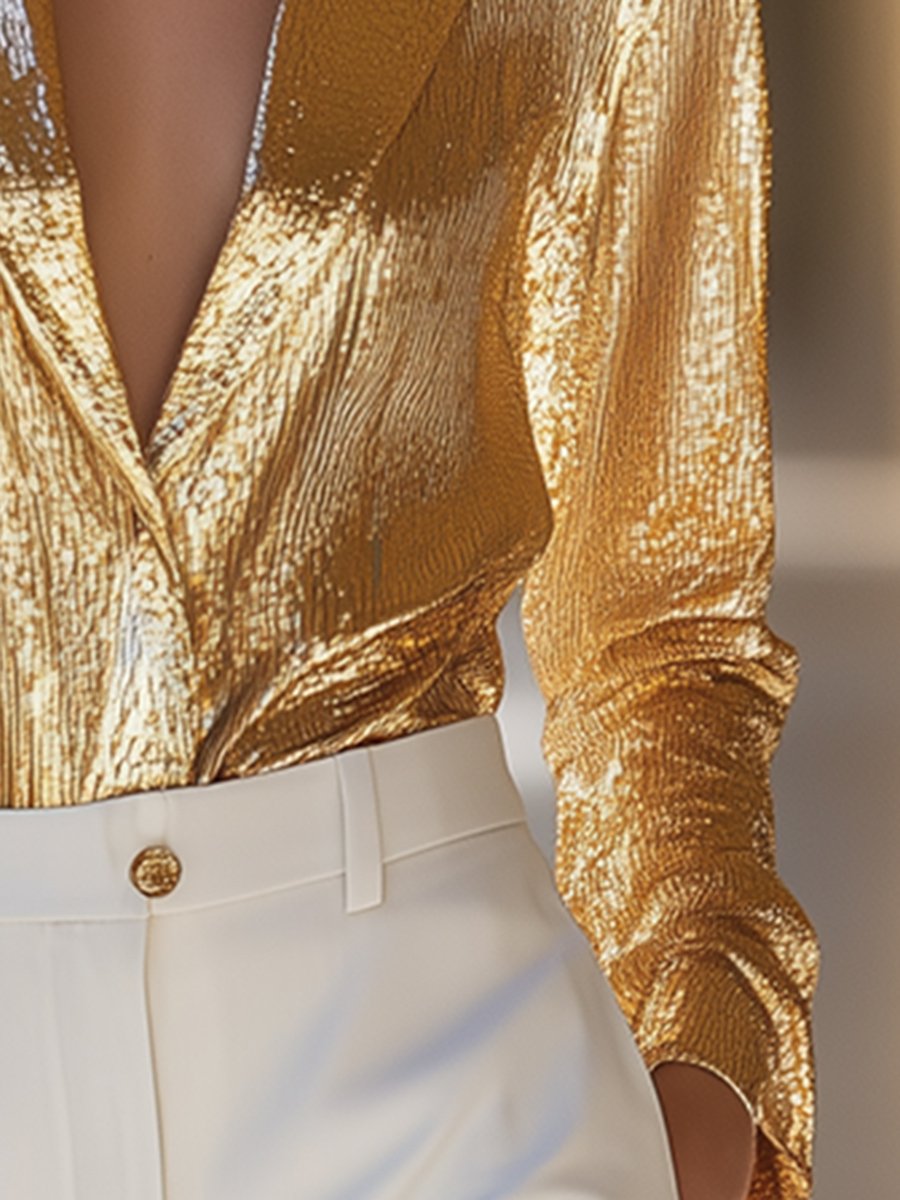 Exquisite High-End Fashionable Gold-Stamped Lapel Shirt