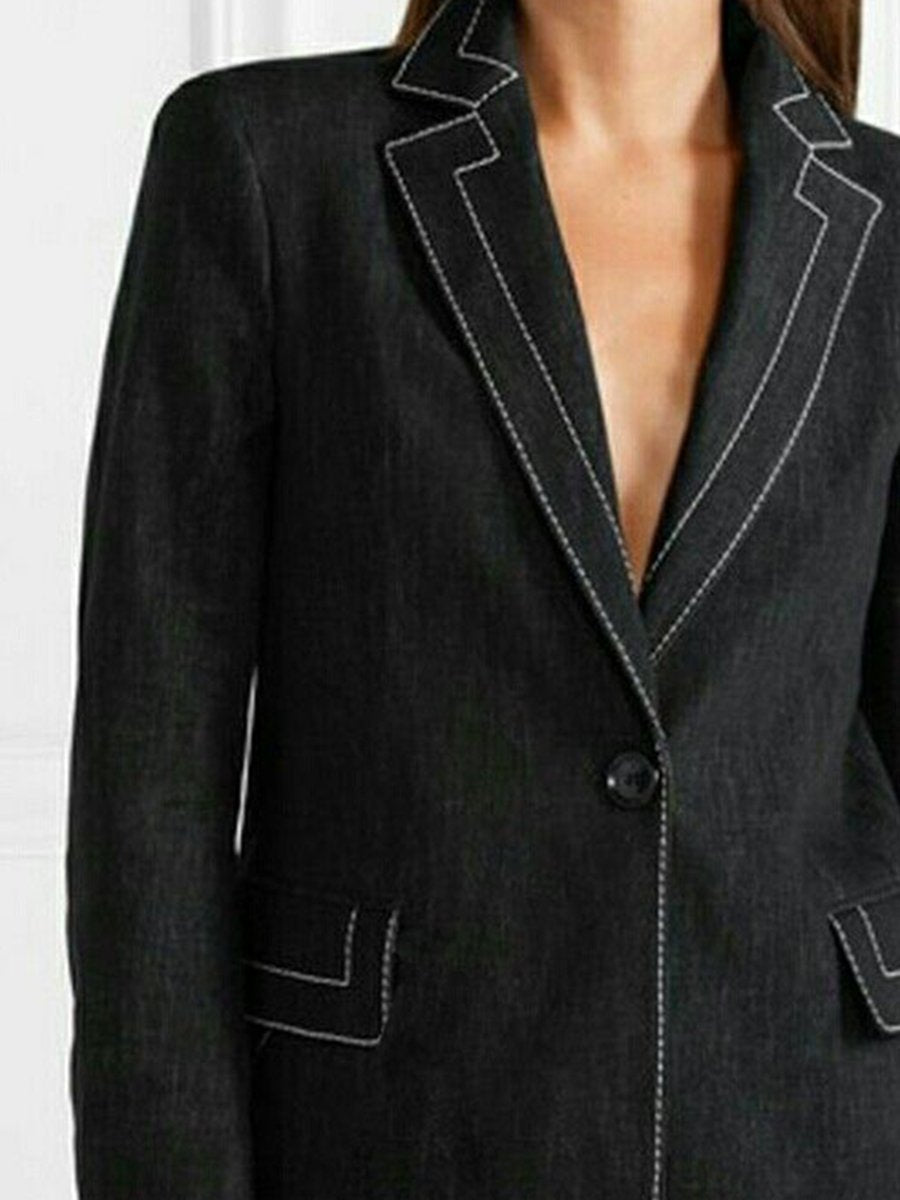 Fashion Classic Slim Lapel Black Denim Blazer