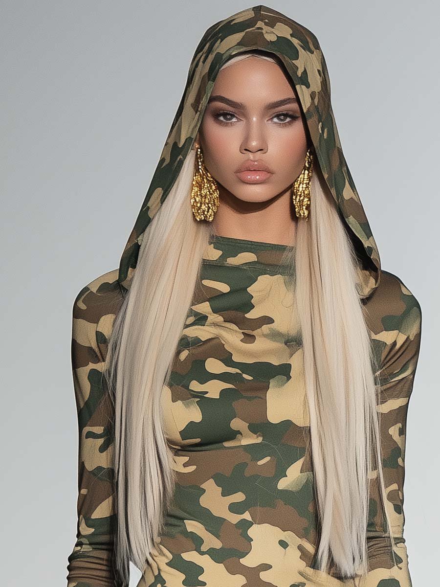 Handsome Half Turtleneck Hooded Camouflage Jumpsuit Shorts