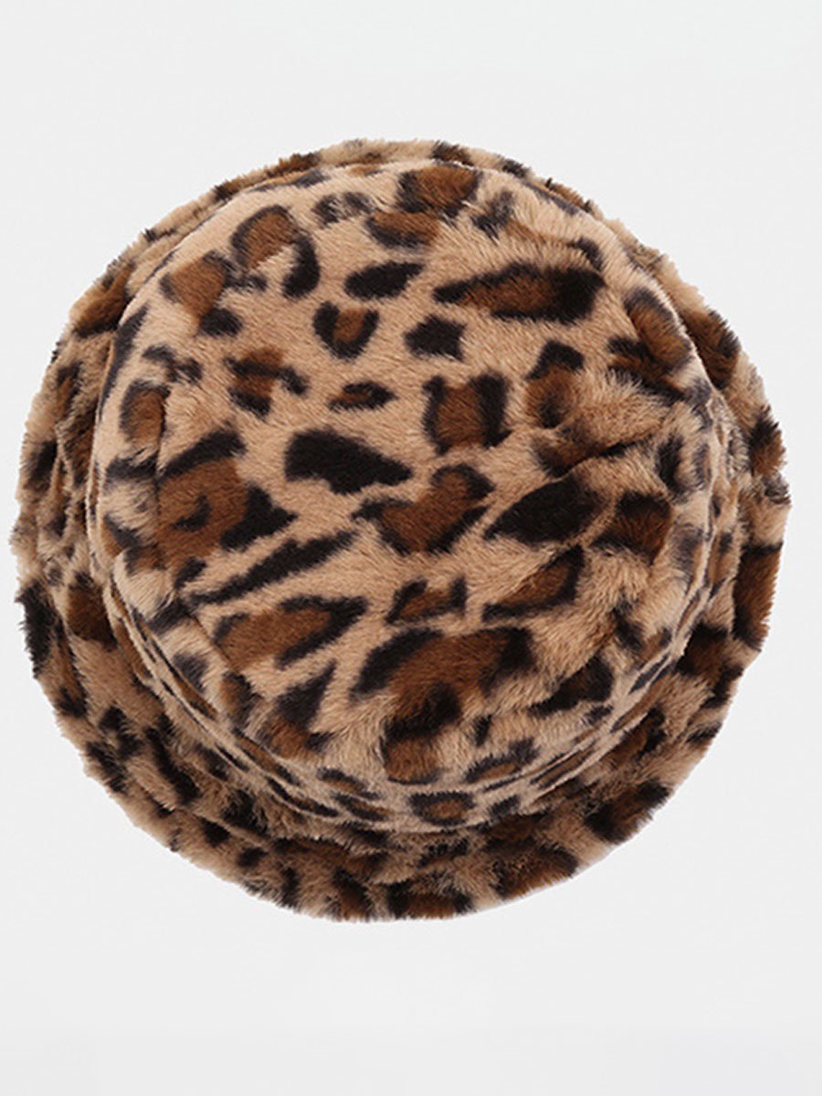 Casual Fashion Leopard Fur Warm Bucket Hat