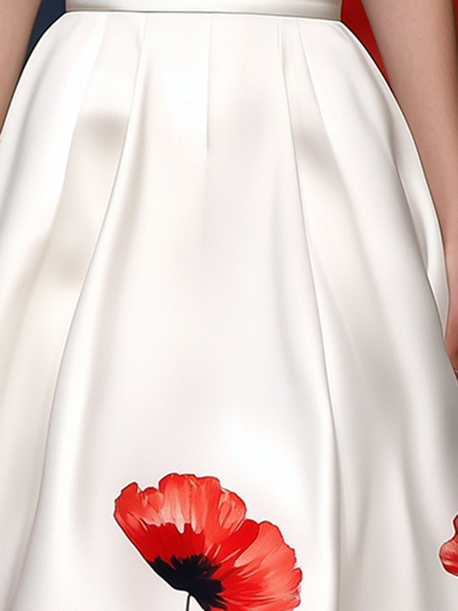 Retro And Fashionable Poppy Print A-Line Skirt