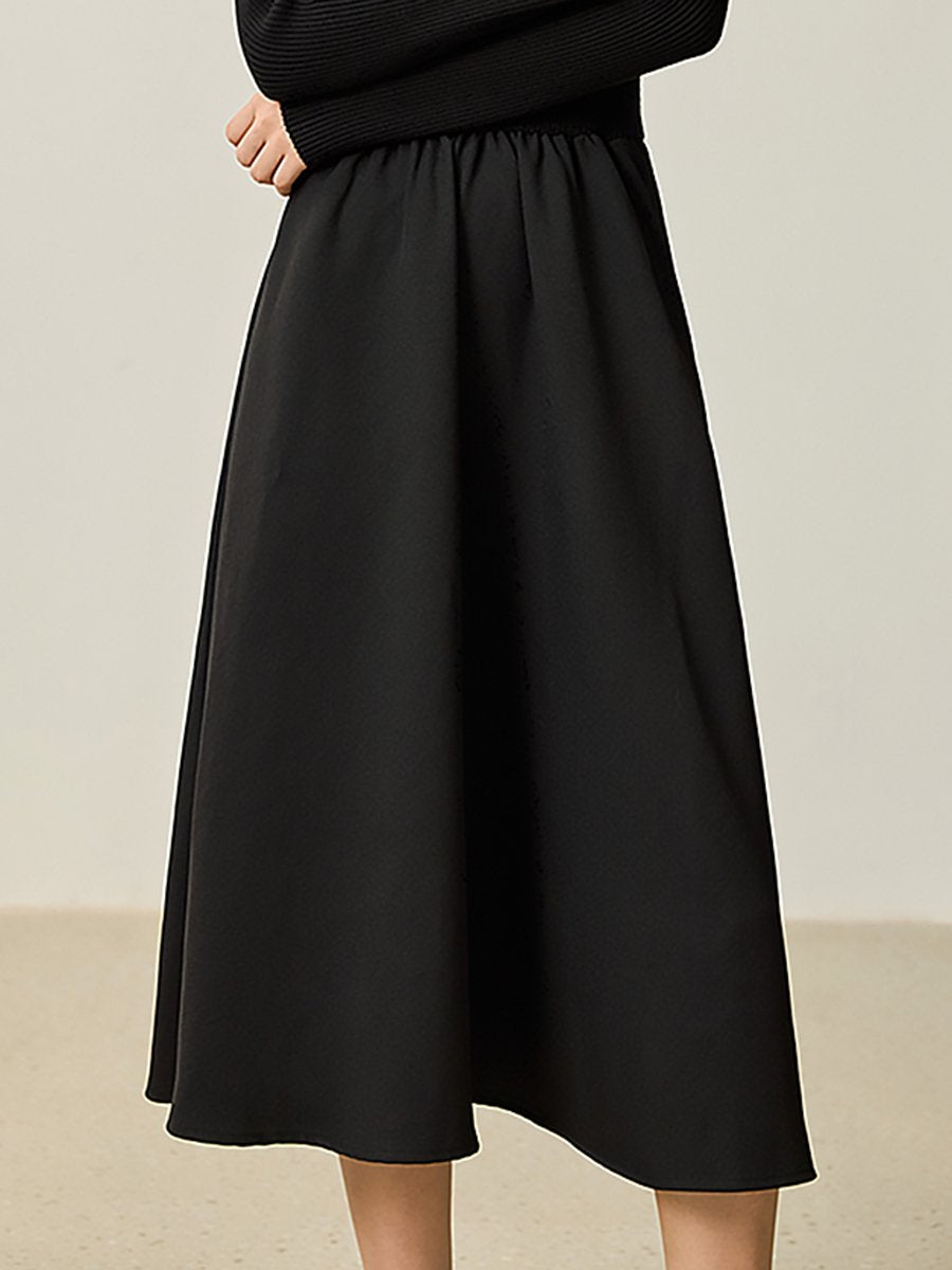 High-End Elegant And Fashionable French Black Round Neck Midi Dress