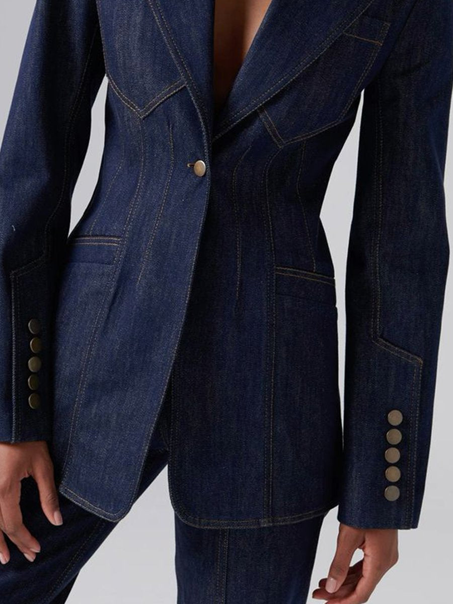 Fashion Classic Slim Fit Lapel Denim Blazer