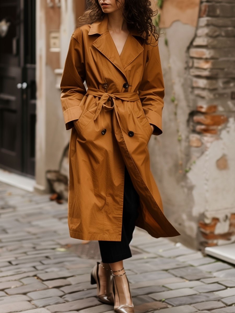 Casual Loose Vintage Double-Breasted Waist Cotton Trench Coat