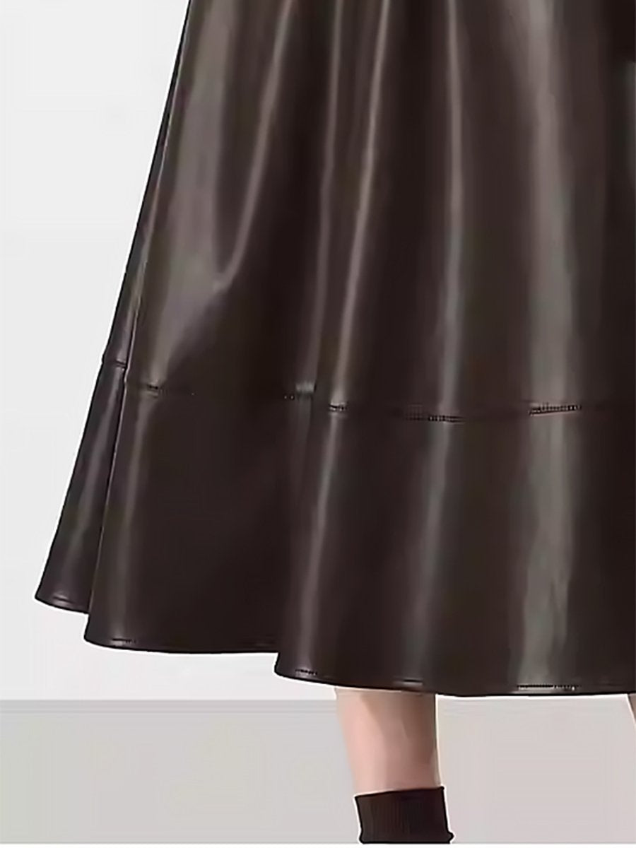 High-End Fashion Temperament Exquisite Long Leather A-Line Skirt