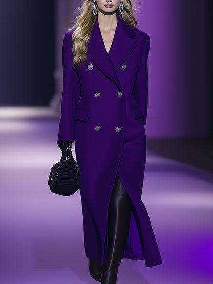 High-End Fashionable And Exquisite Silver Double-Breasted Purple Wool Coat