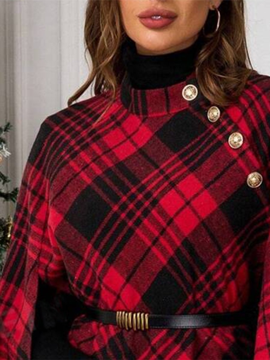 Retro Loose Fashionable Christmas Plaid Cape Woolen Coat