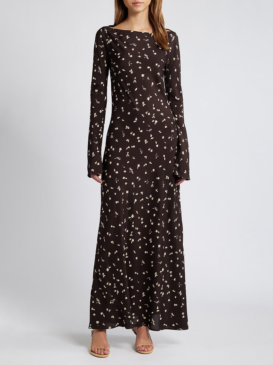 High-end Elegant and Fashionable Printed Black Maxi Dress