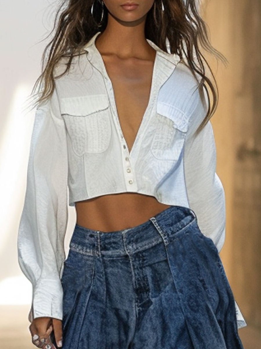 【24-hour shipping out】Casual Loose Pocket Cotton Long Sleeve Blouse